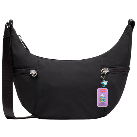Black crescent shoulder bag with zipper pockets