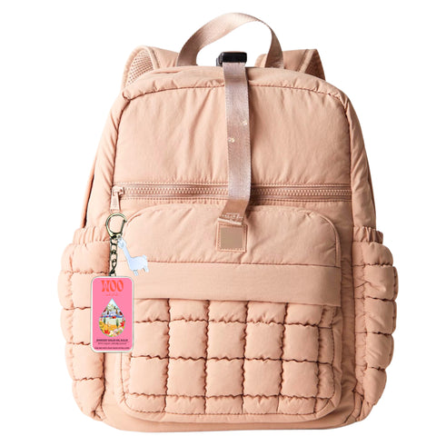 Blush quilted backpack with front zipper pocket