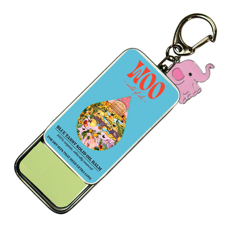 Blue Tansy solid oil balm keychain tin