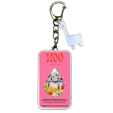 Rosehip solid oil balm keychain with llama charm
