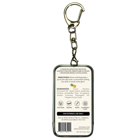 Keychain solid oil balm product label