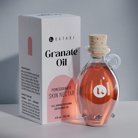 Pure, cold-pressed pomegranate seed oil in a hand-blown glass amphora - 1 fl oz / 30 ml